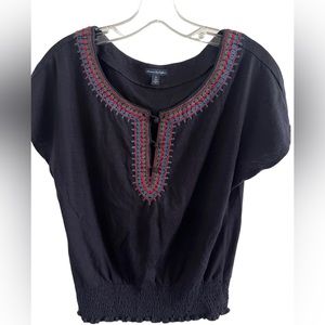 America Eagle outfitters navy blue embroidered top size small/petite